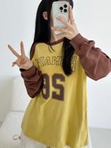 カラーブロックラグランオーバーフィット💛🤎💙🖤 - 3 COLORS