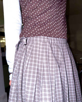(2color) Ribbon Pleated Check Long Skirt