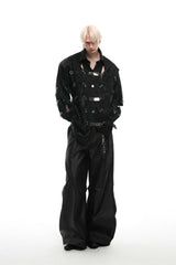 Metal Buckle PU Shirt Jacket