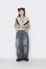 destroyed balloon denim pants