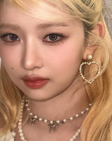 [IVE Rei Necklace] Three Ribbons Pearl Choker Necklace - Silver Color