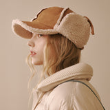 Suede Shearling Ball Cap (Camel)