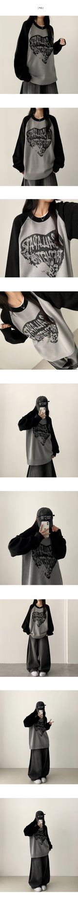 Duka heart color matching Nagrang ボックスフィットラウンドニット