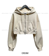 [U-BASIC] Tom Brushed Two Way Crop Hood Zip-Up