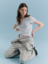 NUBASIC HENLEY NECK T-SHIRT LIGHT GRAY