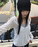 Tida oversized-fit punching see-through long-sleeved knitwear