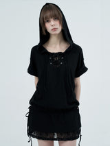eyelet lace hood op / black