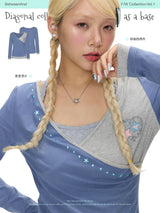 BETWEENAND 初秋 軽量 Vネック レイヤードカラーロングスリーブ Tシャツ