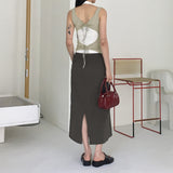 Dish back slit ribbon strap hole two-way tank top sleeveless