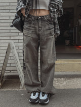 ファイングエンボウォッシングワイドデニムパンツ