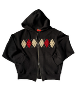 Bouclé Argyle Knit Zip-up Hoodie_Black