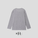 [HFORUS MADE]Forus ニットプリーツUネックロングスリーブス イン ブラック