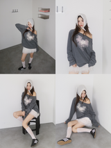 Rose Angel Oversized-fit Off-Shoulder Long Sleeve T-shirt