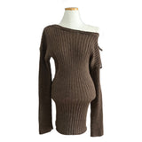 MEU One Off-Shoulder Ribbon Ribbed Knit Dress