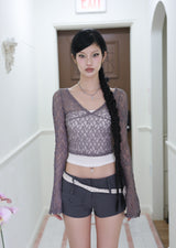 V-neck crop lace T (3color)