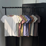 ベーシックスリムUネックハーフTシャツ(10color)
