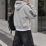 Waffle Lettering Embroidered Cropped Hoodie Zip-up