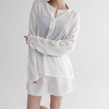 [Bedis] Henley neck see-through long-sleeved knitwear -3 color