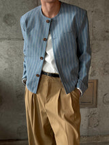 Pin stripe collarless crop jacket(2color)