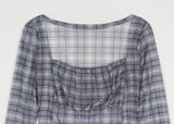 PLUMP CHECK SHIRRING TEE
