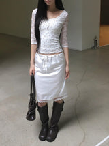 Web Flower Lace Slim Three Quarter T-shirt