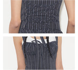rirri Summer Collection 100% Cotton Textured Stripes Tie-Detail Resort Princess Style Dress (Excludes Inner Camisole）