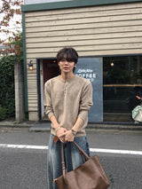 クリームソフトウールヘンリーニット