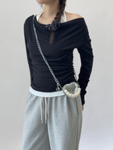 Getz Halterneck Shirred Drape Contrast Long Sleeve T-shirt
