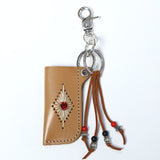turquoise leather cord beads necklace & lighter case brown