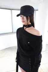[ID] ロゴオフショルダースウェットシャツ (チョーカーセット) (ブラック) * 12/8 Reservation Shipment