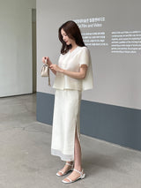 Corinne Layered Chiffon Slit Maxi Long Skirt