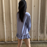ストライプリンクルTシャツ パープル