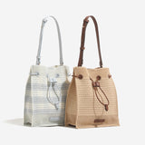 Drawstring Woven Bucket Shoulder Crossbody Bag