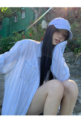 blue striped sun-cut loose-fit shirt
