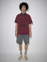 ダークワインレッドドラムキットウォッシュ加工ヴィンテージ半袖Tシャツ