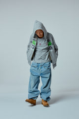 Street league artwork damage washing hoodie zip-up (Melange)
