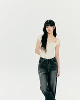 DEAR SHIRRING BUTTON TOP (CREAM)