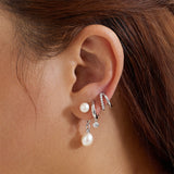 Double Mixed 925 Silver +Rhodium platingr Hoop Ring Earring E059-15H