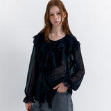 See-through Frill Blouse Black