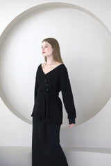 Offshoulder Wrap Strap Cardigan Black
