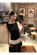 ローズブラック バックレス ノースリーブ Tシャツ