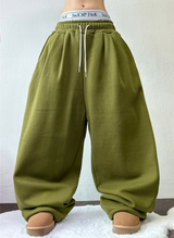 フリース🔥ストリングバルーンワイドカーゴパンツ 🔥🤍🖤🩶💚5カラー