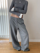 Solid color casual banding wide pants