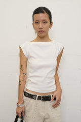 Boat Neck Ribbed Top (White)