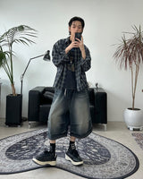 Epearl pintuck Bermuda denim pants
