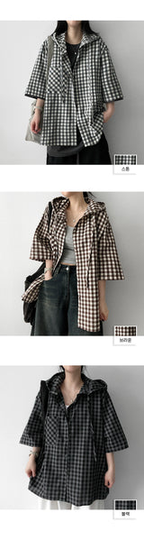 EMIEW Boxy Fit Checkered Hoodie Short Sleeve Shirt