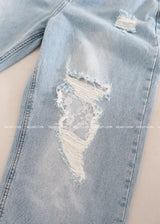 Lace torn jeans. Wide jeans