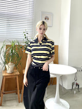 1472. Rugby stripe callor ribbon half T (3color)