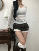 ブラウンヴィンテージチェックスカートパンツ