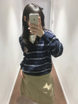モノストライプVネックニット (3color)